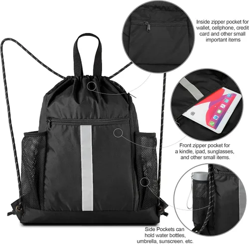 Vista 5 de BeeGreen Mochila deportiva con cordón y compartimento para zapatos y dos soportes para botellas de agua