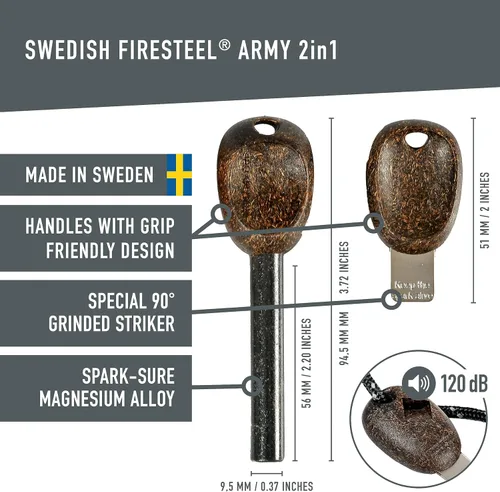Vista 2 de Light My Fire Flint Fire Starter Ferro Rod Herramienta de supervivencia Ejército - Equipo de bushcraft de acero al fuego - Kit de inicio de fuego