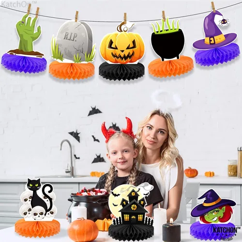 Vista 8 de KatchOn, Centros de mesa de Halloween para mesas, paquete de 8, centro de mesa de calabaza para decoraciones de mesa de Halloween, decoración