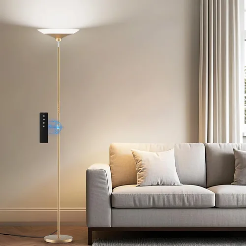 Vista 14 de Lámpara de pie Torchiere plateada metalizada, lámpara de pie LED regulable de 30 W con control remoto/botón, 1800 lm, 3000-6500 K, luz de poste