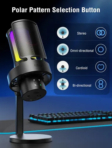 Vista 3 de FIFINE Micrófono USB para juegos, micrófono para PC con 4 patrones polares para podcast, grabación en streaming, YouTube, micrófono de escritorio