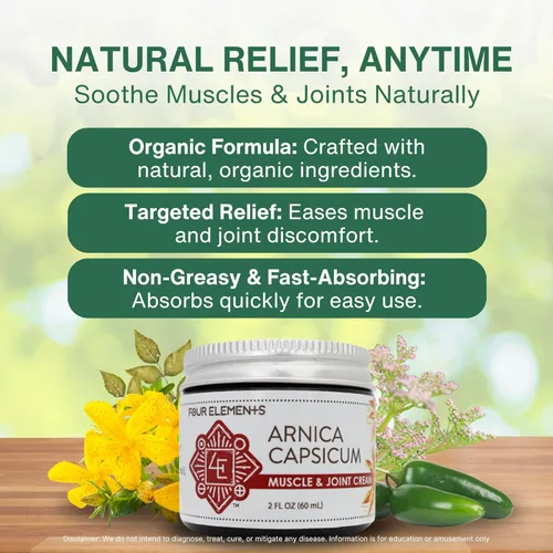 Vista 5 de Four Elements 4E Arnica Capsicum Crema muscular y articular - Hierbas orgánicas - 2 oz