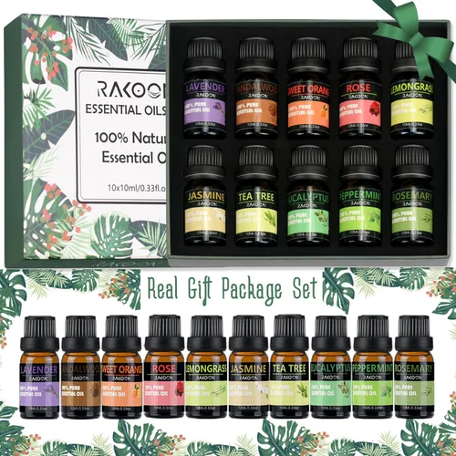 Vista 2 de Difusores de aceite esencial y juego de aceites esenciales, difusor de aromaterapia para el hogar con 10 aceites esenciales 100% naturales, difusor