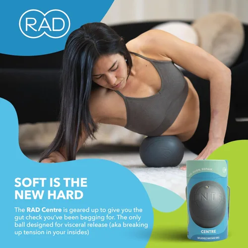 Vista 6 de RAD Centro - Bola de masaje de tejido profundo de yoga suave - Bola de liberación miofascial para masaje abdominal, psoas, cuello y estómago - Punto