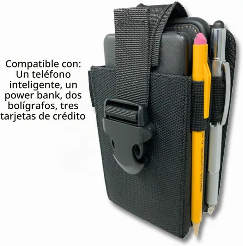 Vista 4 de Funda de nailon con doble bolsillo para teléfono. Bolsa con clip para cinturón con cierre de hebilla ajustable de liberación rápida. Lleva dos