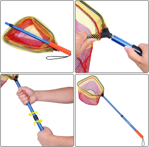 Vista 3 de PLUSINNO Red de pesca para niños, red telescópica ligera con mango de poste de aluminio y malla de nailon, red de mariposa de captura y liberación