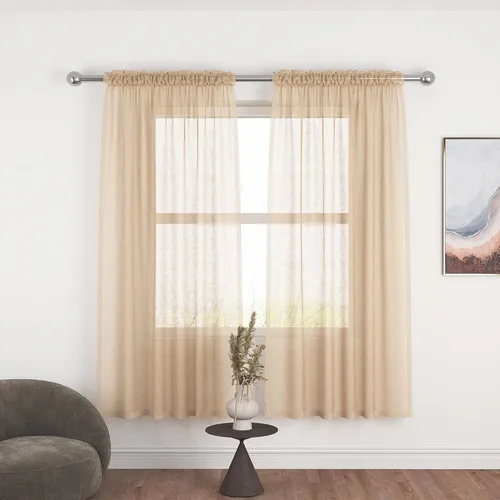 Vista 64 de UPOPO Paneles de Cortina Beige Pequeños Cortinas Transparentes de Gasa de 16 Pulgadas de Largo Cortinas de Cocina de Voile con Textura de Lino