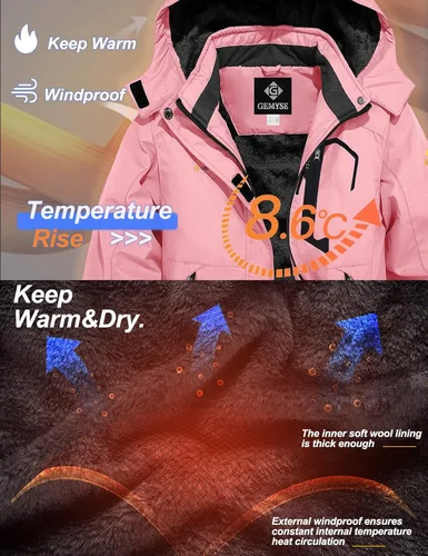 Vista 5 de GEMYSE - Chaqueta de esquí impermeable y resistente al viento con capucha, para niña
