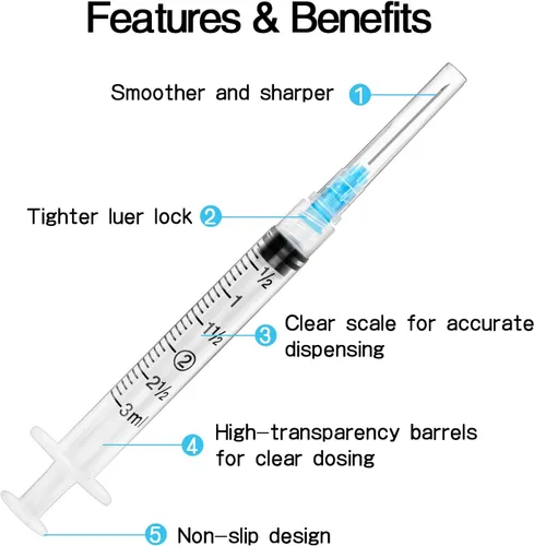 Vista 4 de Paquete de 100 jeringas de 0.1 fl oz con aguja, 23 Ga 1.0 pulgadas, jeringa Luer Lock, empaquetadas individualmente