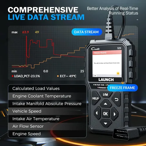 Vista 7 de LAUNCH CR529 - Herramienta de diagnóstico con escáner OBD2, escáner OBD2 completo para automóviles, lector de códigos de luz de motor, actualización