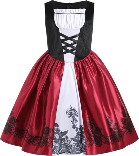 Vista 4 de ODOLDI Disfraz de Caperucita Roja para Niñas, Halloween, Navidad, disfraz de 2-10T