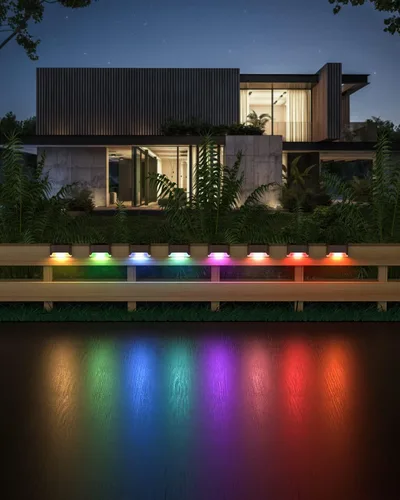 Vista 6 de Paquete de 8 luces solares para terraza, escaleras impermeables que cambian de color, luces solares laterales de piscina al aire libre para valla