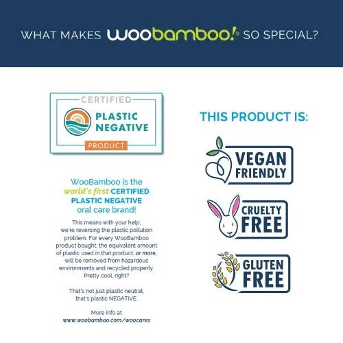 Vista 3 de Woobamboo! Cepillo de dientes de bambú, mango delgado, cerdas suaves, cerdas de nailon sin BPA, ecológico, biodegradable, compostable, vegano