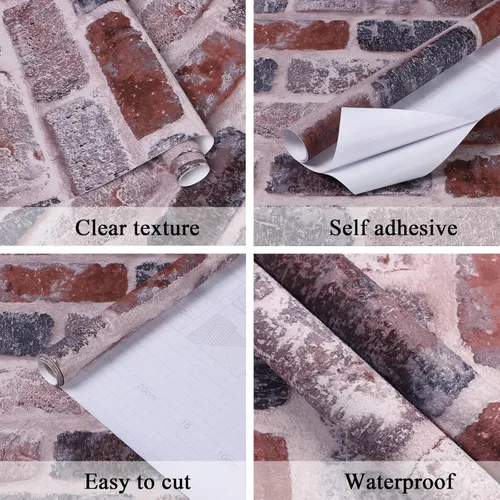 Vista 4 de Papel tapiz autoadhesivo con ladrillo de piedra, autoadhesivo, extraíble, decoración del hogar, impermeable, 17.7 x 118 pulgadas