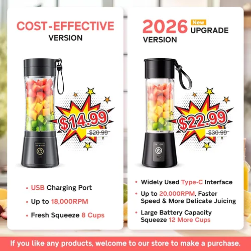 Vista 6 de Portable Blender for Smoothies & Shakes - Cordless Blender with 380Ml Traveling Cup, 6 Stainless Steel Blades, BAP Free, Easily Making Fresh Juice