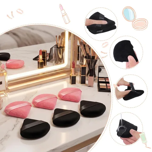 Vista 56 de Pimoys 6 esponjas de maquillaje de terciopelo para polvo suelto y triángulo suave para rostro, color negro