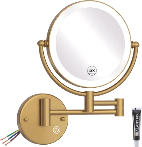 Vista 9 de Espejo de maquillaje montado en la pared para baño con luces y aumento, doble cara 1X/5X para un maquillaje exquisito, ángulo ajustable extensible