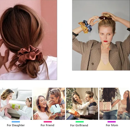 Vista 7 de Scrunchies - Bandas elásticas para el cabello, bandas elásticas para el cabello, paquete de accesorios neutros para el cabello, para mujeres y niñas