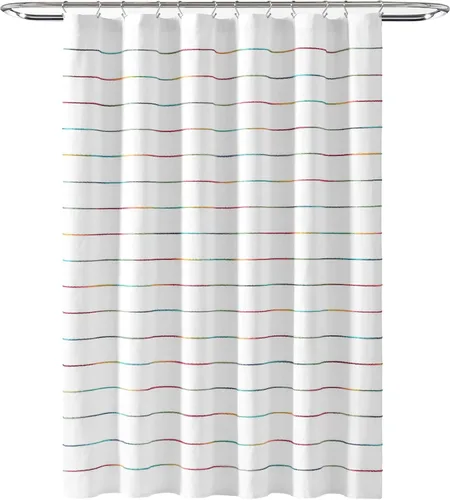 Vista 7 de Lush Decor Cortina de Ducha de Algodón Teñido con Hilo de Rayas Ombré, 72" W x 72" L, Arcoíris - Cortinas de Ducha de Tela - Cortina de Baño a Rayas