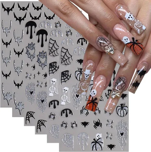 Vista 57 de 8 hojas de calcomanías de uñas de Navidad, copos de nieve 5D en relieve, copos de nieve blancos, árbol, alce, Navidad, invierno, diseño de copos