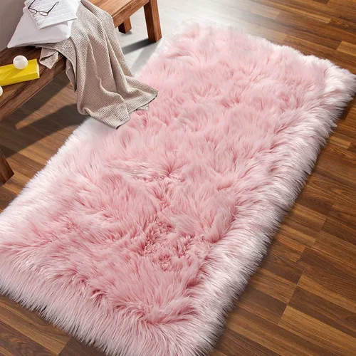 Alfombra mullida ultra suave de piel sintética de oveja, alfombra para el dormitorio, junto a la cama, sala de estar, cuarto de bebé, alfombra
