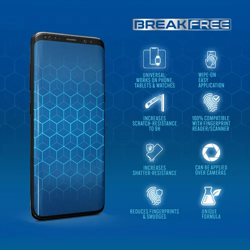 Vista 4 de BREAK FREE Protector de pantalla de vidrio líquido con cobertura de $250 Nano protección resistente a arañazos y roturas para todos los teléfonos