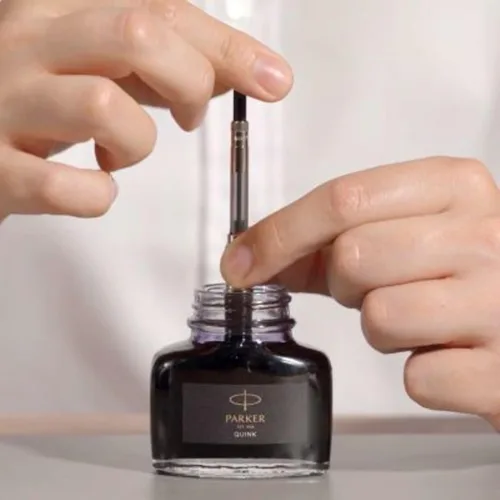 Vista 6 de Botella de tinta líquida para pluma estilográfica Parker, tinta QUINK negra, recarga de 57 ml para pluma estilográfica