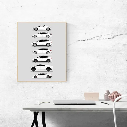 Vista 40 de Custom Car Posters Póster hecho a mano compatible con Tesla Generations e impresión de Roadster, Model S, Model X, Model 3, Model Y, Cyber Truck