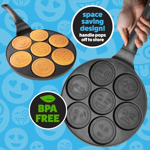 Vista 5 de Sartén mini para hotcakes con emojis - 7 caras sonrientes únicas para niños, sartén antiadherente para hotcakes con moldes para la estufa, plancha