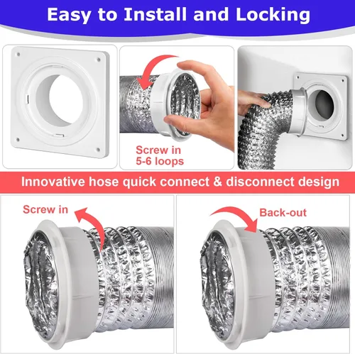 Vista 5 de Kit de Conector de Ventilación para Secadora Senshare, Placa de Pared para Ventilación de Secadora con Conexión y Desconexión Rápida, Kit