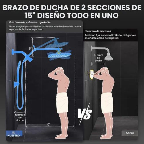 Vista 6 de Veken Cabezal de ducha de lluvia de 11.8 pulgadas con ducha de mano, cabezales de ducha de mano de alta presión con múltiples modos de rociado
