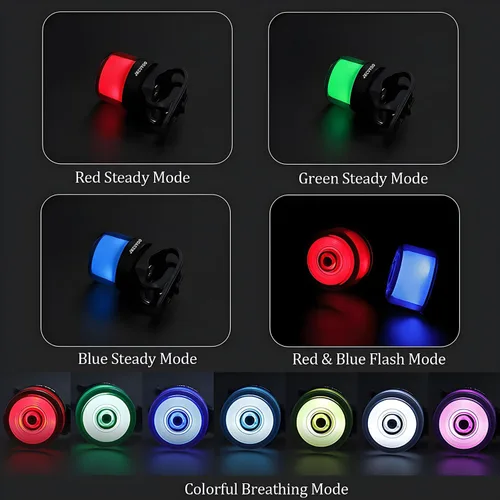 Vista 2 de Luz trasera para bicicleta, 7 colores cambiantes, luces traseras de bicicleta para paseo nocturno, luces traseras LED ultra brillantes