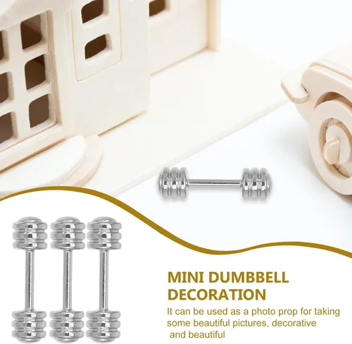 Vista 8 de Veemoon Equipo de gimnasio en miniatura para casa de muñecas, 5 piezas 1: 12 mini mancuernas modelo casa de muñecas, suministros de pesas