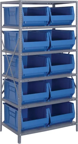 Vista 300 de Quantum QSBU-245BK Heavy Duty Shelving Unit with (7) Shelves and (24) QUS245 Black Bins for Garage Warehouse Storage Distribution 400 lb Load