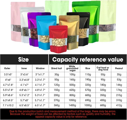 Vista 2 de Bolsas de Mylar de 7.1"x10.2" de 1 cuarto de galón, 120 piezas para almacenamiento de alimentos, bolsa a prueba de olores con ventana mate, bolsas