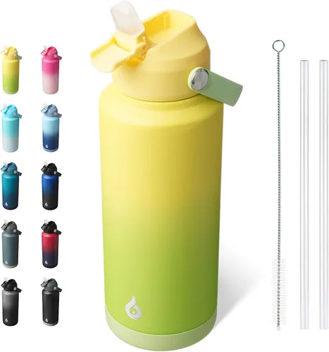Vista 26 de BJPKPK - Botella de agua aislada con tapa de popote, termo grande de 40 onzas, botellas de agua de acero inoxidable libres de BPA a prueba de fugas