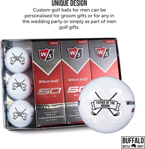 Vista 6 de Regalo de boda del padre del novio, funda de 3 pelotas de golf Wilson Staff Elite