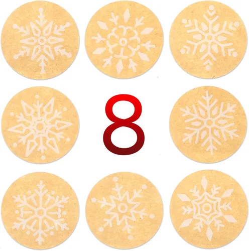 Vista 4 de Calcomanías de copos de nieve de Navidad 2023 para rollo de sobres de 1.5 pulgadas, 8 diseños, 500 etiquetas redondas de Navidad, calcomanías