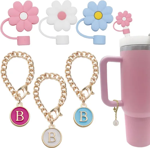 Tovly Stanley - 6 piezas con tapa con pajilla, accesorios para tazas con inicial, personalizables, reutilizables, 0.394 pulgadas (0.394 in), puntas