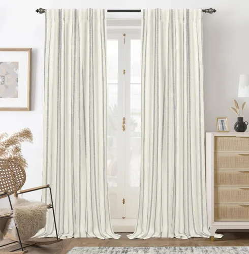 Vista 64 de DriftAway Cortinas opacas de mezcla de lino de 84 pulgadas de largo para dormitorio, cortinas de lino con estampado de rayas verticales