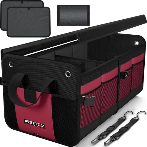 Vista 14 de FORTEM Organizador de maletero de coche, plegable, impermeable, parte inferior antideslizante, correas, almacenamiento de carga