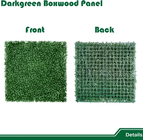 Vista 2 de Paneles de pared de vegetación artificial de 20 x 20 pulgadas, 1 paquete de telón de fondo de pared de boj topiario, seto sintético, pantalla