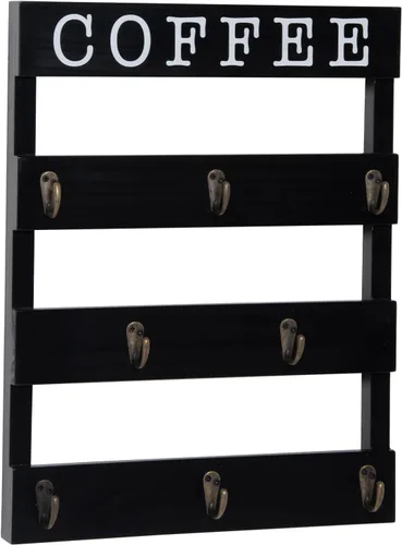 Vista 5 de Soporte para tazas de café de madera maciza montado en la pared, estante rústico para tazas con 8 ganchos, gran espacio para tazas grandes