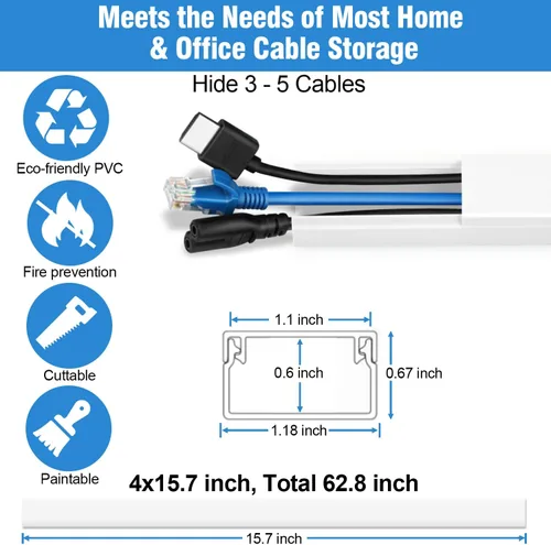 Vista 2 de Ocultador de cables, cubierta de cable de 62.8 pulgadas, cubiertas de cable para cables en la pared, cubiertas de alambre para cables, ocultadores