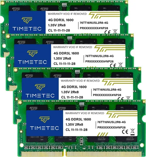 Vista 18 de Timetec 4GB DDR3L / DDR3 1600MHz PC3L-12800 / PC3-12800 Sin ECC Sin Búfer 1.35V / 1.5V CL11 2Rx8 Rango Dual 204 Pines SODIMM Portátil Notebook PC