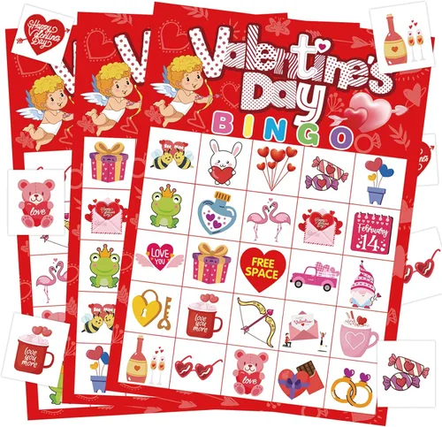 Vista 8 de Juego de bingo para el día de San Valentín, 24 jugadores, tarjetas de bingo de San Valentín, juego de bingo para el día de San Valentín, tarjetas