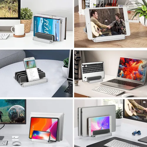 Vista 6 de Soporte vertical para laptop [versión actualizada], soporte de escritorio de 3 ranuras con base ajustable, soporte de aluminio 4 en 1