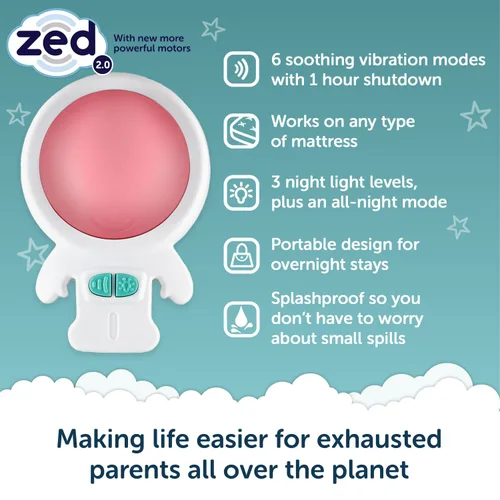 Vista 5 de Zed by Rockit - Ayuda para dormir para bebés ayuda a tu bebé a dormir, 6 modos de vibración y luz roja relajante, colócalo en cualquier colchón