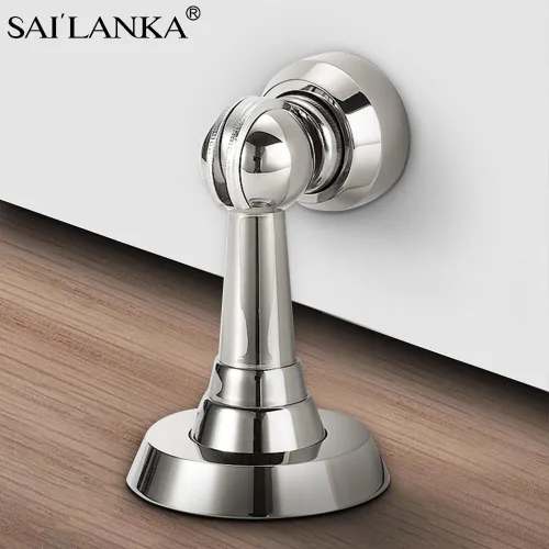Vista 6 de Tope magnético de puerta de latón resistente para mantener la puerta abierta con tornillos para montaje en pared y piso, 1 unidad, cromo brillante