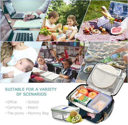 Vista 7 de Cindly Axolotl - Bolsa de almuerzo reutilizable y ligera para hombres, mujeres, lonchera con correa de hombro ajustable y extraíble
